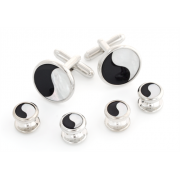 Mother of Pearl and Onyx Ying and Yang Cufflinks and Studs